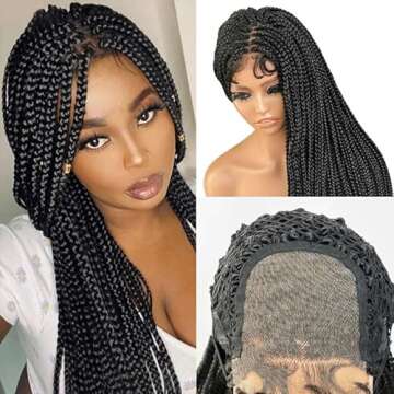 Estilar 30'' Box Braided Wigs Knotless Braided Wigs for Black Women Hand Braided 4x4 Lace Long Box Braided Wigs with Baby Hair Synthetic Lace Wig Cornrow Twisted Braided Wigs Natural Black (30 Inch)