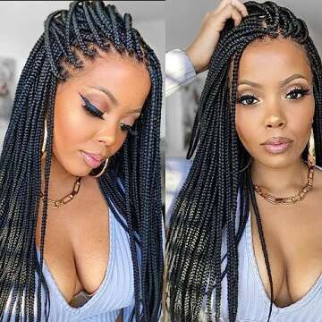 Estilar 30'' Box Braided Wigs Knotless Braided Wigs for Black Women Hand Braided 4x4 Lace Long Box Braided Wigs with Baby Hair Synthetic Lace Wig Cornrow Twisted Braided Wigs Natural Black (30 Inch)