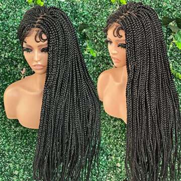 Estilar 30'' Box Braided Wigs Knotless Braided Wigs for Black Women Hand Braided 4x4 Lace Long Box Braided Wigs with Baby Hair Synthetic Lace Wig Cornrow Twisted Braided Wigs Natural Black (30 Inch)