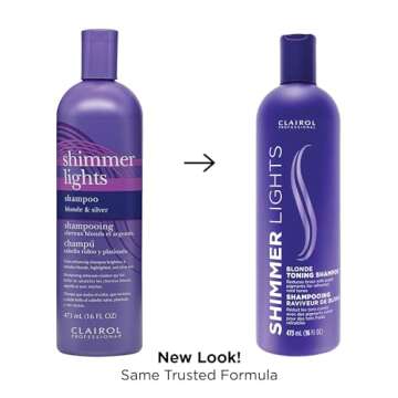 Clairol Professional Shimmer Lights Purple Shampoo, 16 fl. Oz, Neutralizes Brass & Yellow Tones, For Blonde, Silver, Gray & Highlighted Hair Packaging May Vary