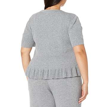 The Drop Women's Catalina Peplum Ruffle Rib Cardigan Sweater, Heather Grey, L