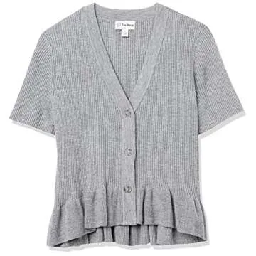 The Drop Women's Catalina Peplum Ruffle Rib Cardigan Sweater, Heather Grey, L