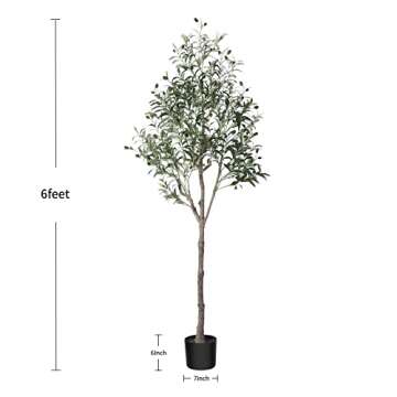 DR.Planzen Artificial Olive Tree,6FT Tall Fake Plant Faux Olive Plants for Indoor,Natural Fake Tree,Artificial Silk Plants for Office Home Living Room Floor Patio Greening Porch Decor,Set of 2