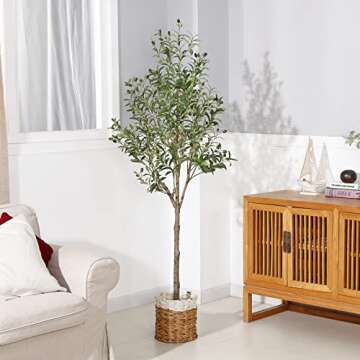 DR.Planzen Artificial Olive Tree,6FT Tall Fake Plant Faux Olive Plants for Indoor,Natural Fake Tree,Artificial Silk Plants for Office Home Living Room Floor Patio Greening Porch Decor,Set of 2