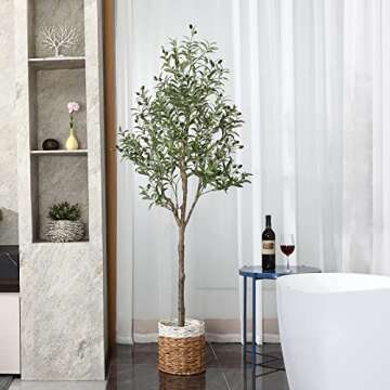 DR.Planzen Artificial Olive Tree,6FT Tall Fake Plant Faux Olive Plants for Indoor,Natural Fake Tree,Artificial Silk Plants for Office Home Living Room Floor Patio Greening Porch Decor,Set of 2