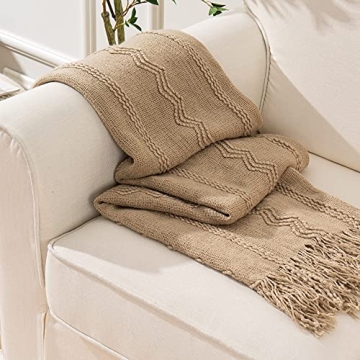 BATTILO HOME Tan Decorative Throw Blanket for Couch