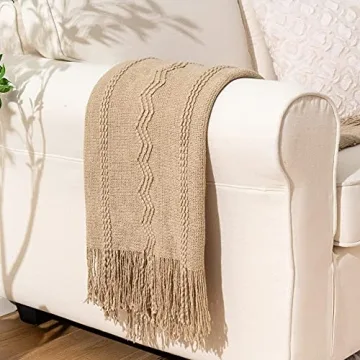 BATTILO HOME Tan Decorative Throw Blanket for Couch