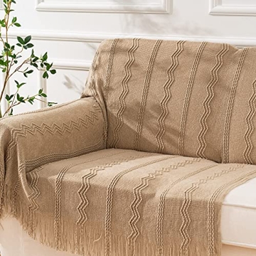 BATTILO HOME Tan Decorative Throw Blanket for Couch