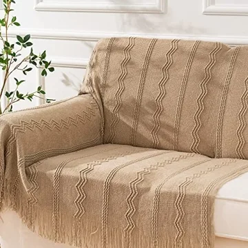 BATTILO HOME Tan Decorative Throw Blanket for Couch