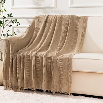 BATTILO HOME Tan Decorative Throw Blanket for Couch