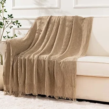 BATTILO HOME Tan Decorative Throw Blanket for Couch
