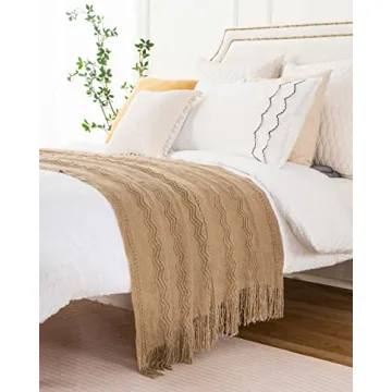 BATTILO HOME Tan Decorative Throw Blanket for Couch