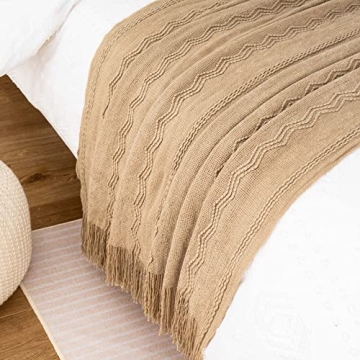 BATTILO HOME Tan Decorative Throw Blanket for Couch