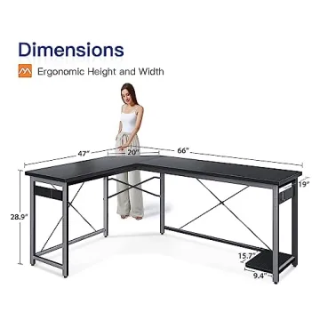 Coleshome 66" L Shaped Gaming Desk, Corner Computer Desk, Sturdy Home Office Computer Table, Writing Desk, Larger Gaming Desk Workstation, Black