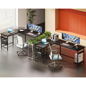 Coleshome 66" L Shaped Gaming Desk, Corner Computer Desk, Sturdy Home Office Computer Table, Writing Desk, Larger Gaming Desk Workstation, Black