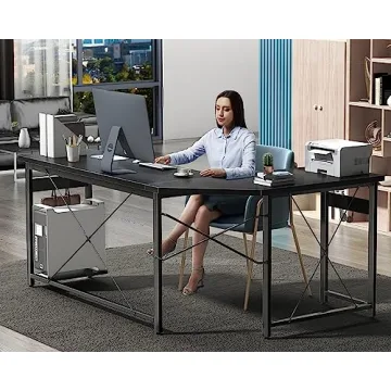 Coleshome 66" L Shaped Gaming Desk, Corner Computer Desk, Sturdy Home Office Computer Table, Writing Desk, Larger Gaming Desk Workstation, Black