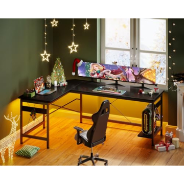 Coleshome 66" L Shaped Gaming Desk, Corner Computer Desk, Sturdy Home Office Computer Table, Writing Desk, Larger Gaming Desk Workstation, Black
