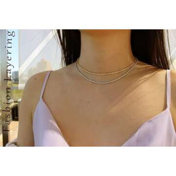 EFTOM 2pcs Diamond Choker Clear Crystal Women Rhinestone Necklace Sparkling Gift Jewelry