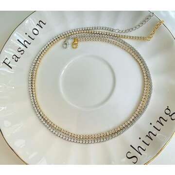 EFTOM 2pcs Diamond Choker Clear Crystal Women Rhinestone Necklace Sparkling Gift Jewelry