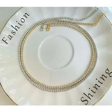 EFTOM 2pcs Diamond Choker Clear Crystal Women Rhinestone Necklace Sparkling Gift Jewelry