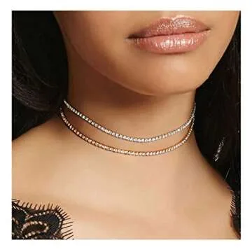 EFTOM 2pcs Diamond Choker Clear Crystal Women Rhinestone Necklace Sparkling Gift Jewelry