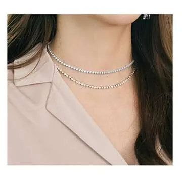 EFTOM 2pcs Diamond Choker Clear Crystal Women Rhinestone Necklace Sparkling Gift Jewelry