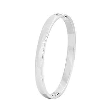 Edforce Stainless Steel Women's Stackable Bangle Bracelet Hinged Oval-Shape (Silver, Medium 6.75" Inches)