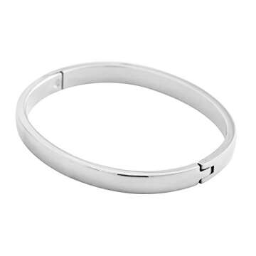 Edforce Stainless Steel Women's Stackable Bangle Bracelet Hinged Oval-Shape (Silver, Medium 6.75" Inches)