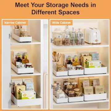 Delamu 3 Pack Pull Out Cabinet Organizer, 15.7"Deep Pull Out Drawers for Cabinets, Slide Out Drawers for Kitchen Cabinets, Bathroom Cabinet Organizer, Pantry (White)