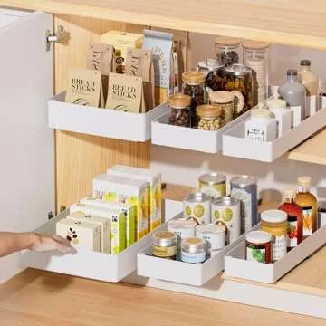 Delamu 3 Pack Pull Out Cabinet Organizer, 15.7"Deep Pull Out Drawers for Cabinets, Slide Out Drawers for Kitchen Cabinets, Bathroom Cabinet Organizer, Pantry (White)