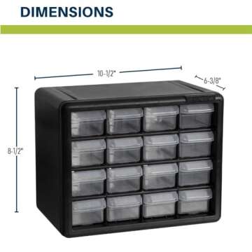 Akro-Mils 10116 16-Drawer Plastic Drawer Storage Cabinet for Garage Organization, Bead Organizer, Lego Storage, Teacher Toolbox, Makeup Organizer, 10-1/2-Inch W x 6-1/2-Inch D x 8-1/2-Inch H, Black