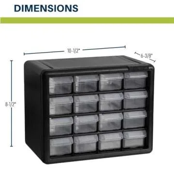 Akro-Mils 10116 16-Drawer Plastic Drawer Storage Cabinet for Garage Organization, Bead Organizer, Lego Storage, Teacher Toolbox, Makeup Organizer, 10-1/2-Inch W x 6-1/2-Inch D x 8-1/2-Inch H, Black