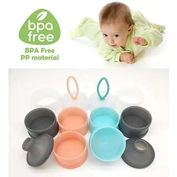 LADISO Baby Formula Dispenser, Portable Milk Powder Dispenser Container, Baby Feeding Travel Storage Container, Non-Spill Stackable Baby Snack Storage Container, BPA Free, 4 Compartments, 2 Packs