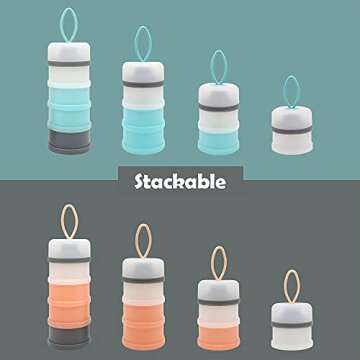 LADISO Baby Formula Dispenser, Portable Milk Powder Dispenser Container, Baby Feeding Travel Storage Container, Non-Spill Stackable Baby Snack Storage Container, BPA Free, 4 Compartments, 2 Packs