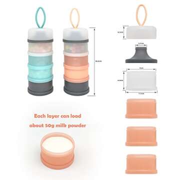 LADISO Baby Formula Dispenser, Portable Milk Powder Dispenser Container, Baby Feeding Travel Storage Container, Non-Spill Stackable Baby Snack Storage Container, BPA Free, 4 Compartments, 2 Packs
