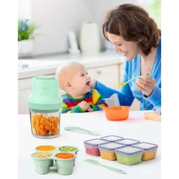 HEYVALUE Baby Food Maker, 13-in-1 Baby Food Puree Blender for Baby Food, Fruit, Vegatable, Meat, with Food Containers, Baby Food Processor Freezer Tray, Silicone Spoons, Silicone Spatula(Light Green)