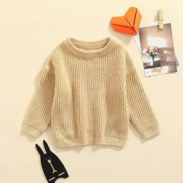 Infant Toddler Baby Girl Boy Knit Sweater Pullover Sweatshirt Warm Long Sleeve Shirt Tops Knitted Fall Winter Clothes (Beige, 3-4T)