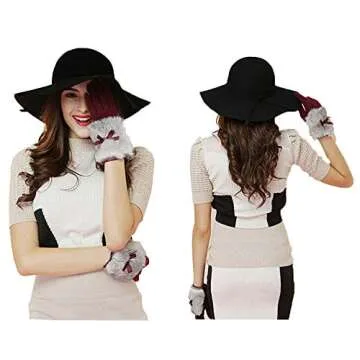 ASSQI Women's 100% Wool Foldable Wide Brim Retro Fedora Floppy Felt Bowler Hat (Black)