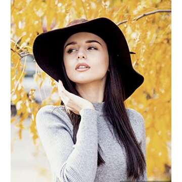 ASSQI Women's 100% Wool Foldable Wide Brim Retro Fedora Floppy Felt Bowler Hat (Black)