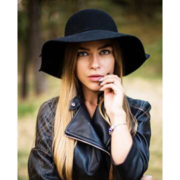 ASSQI Women's 100% Wool Foldable Wide Brim Retro Fedora Floppy Felt Bowler Hat (Black)