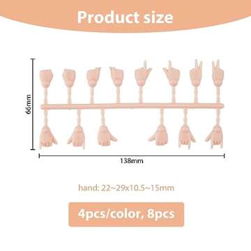 DICOSMETIC 10 Set Tiny Doll Hands for Doll Making 0.87"-1.14" Long Plastic Hand Gesture Set Joints M...