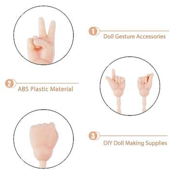 DICOSMETIC 10 Set Tiny Doll Hands for Doll Making 0.87"-1.14" Long Plastic Hand Gesture Set Joints Miniature Hands Movable Doll Hand Replacement Parts for Small Doll Making DIY Accessories