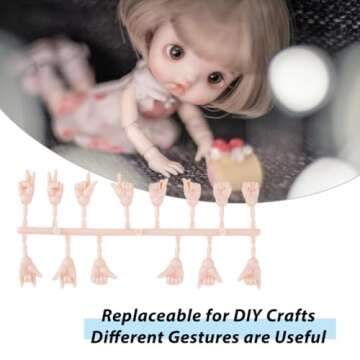 DICOSMETIC 10 Set Tiny Doll Hands for Doll Making 0.87"-1.14" Long Plastic Hand Gesture Set Joints Miniature Hands Movable Doll Hand Replacement Parts for Small Doll Making DIY Accessories