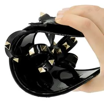 TYFLOVE Women Rivet Flip Flops Studded Jelly Thong Sandals with Bow Summer Bowtie Flat Beach Rain Shoes (Black, 8)