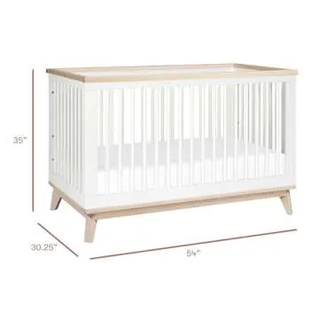 Babyletto Scoot 3-in-1 Convertible Crib with Toddler Bed Conversion Kit in White and Washed Natural, Greenguard Gold Certified