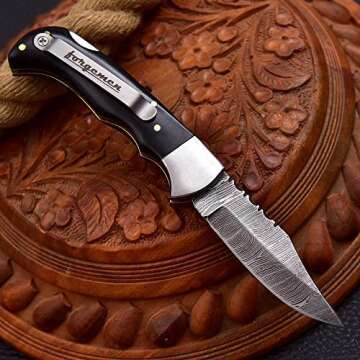 Forgemen FM807 Pocket knife, Folding Clip Damascus Handmade Custom for Men Cool Good Camping Hunting...