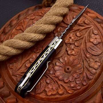 Forgemen FM807 Pocket knife, Folding Clip Damascus Handmade Custom for Men Cool Good Camping Hunting Fishing & s Activities EDC Knives Leather Sheath Knife., Blue (Black)