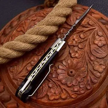 Forgemen FM807 Pocket knife, Folding Clip Damascus Handmade Custom for Men Cool Good Camping Hunting Fishing & s Activities EDC Knives Leather Sheath Knife., Blue (Black)