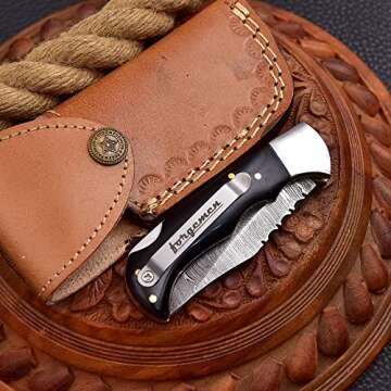 Forgemen FM807 Pocket knife, Folding Clip Damascus Handmade Custom for Men Cool Good Camping Hunting Fishing & s Activities EDC Knives Leather Sheath Knife., Blue (Black)