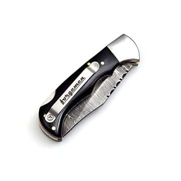 Forgemen FM807 Pocket knife, Folding Clip Damascus Handmade Custom for Men Cool Good Camping Hunting Fishing & s Activities EDC Knives Leather Sheath Knife., Blue (Black)